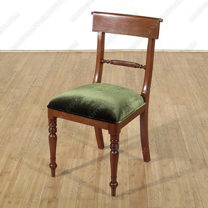 Solid Mahogany Regency Dining Side Chair w/ Green Seat