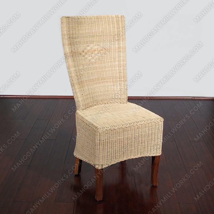 Solid Mahogany Wicker High Back Occasional Parson Side Chair