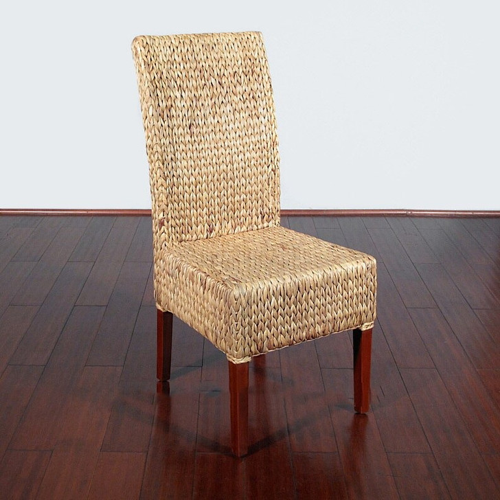 Solid Mahogany Woven Wicker Occasional Parson Side Chair