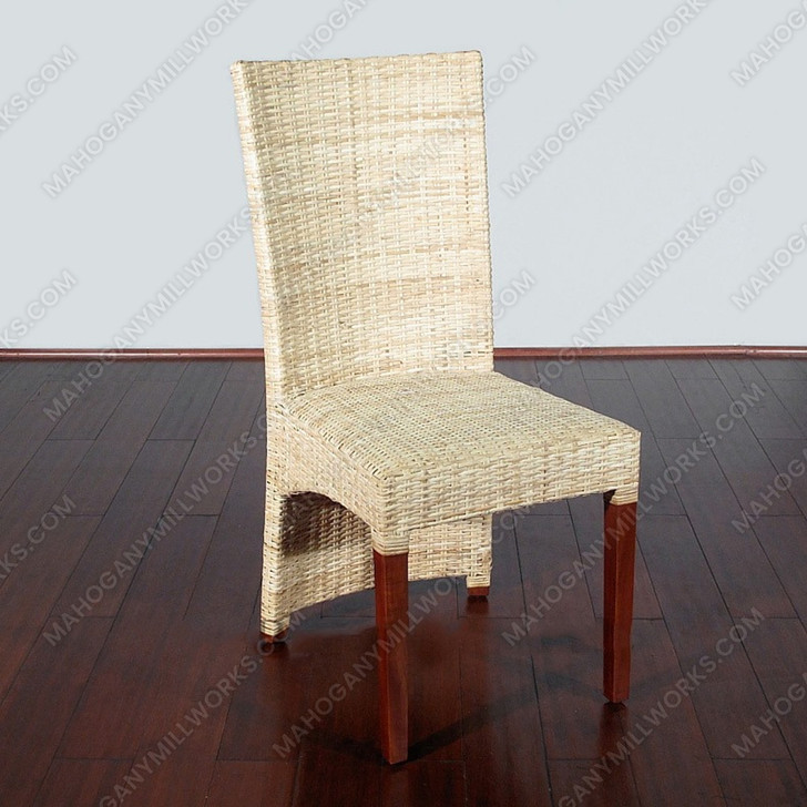 Solid Mahogany Woven Wicker Parson Side Chair w/ Padded Seat