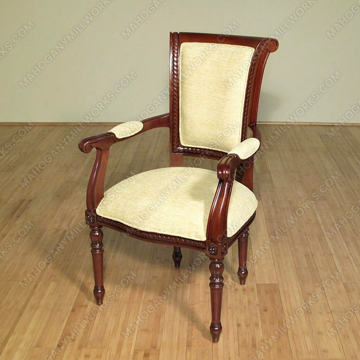 Walnut Chenille French Louis Dining Arm Chairs (2)