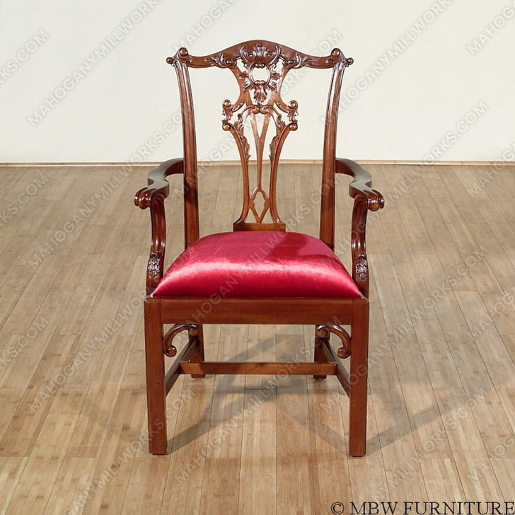 Walnut Chippendale Traditional Dining Arm Chair
