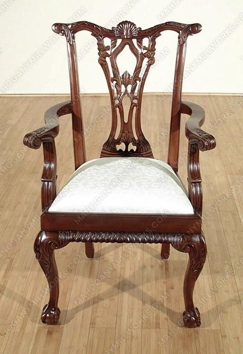 Solid Mahogany Chippendale Dining Arm Chair