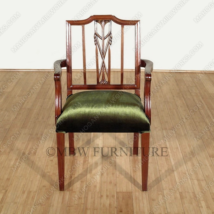 Solid Mahogany Green Regency Dining Arm Chair