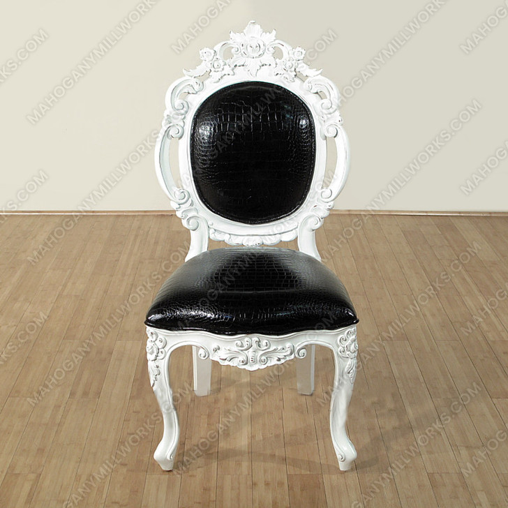 Distressed White Victorian Leather Accent Occasional Side Chair