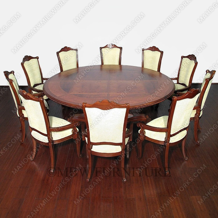 11 Pc 7Ft Round Light Walnut Pedestal Dining Conference Table w/ 10 Chairs Set