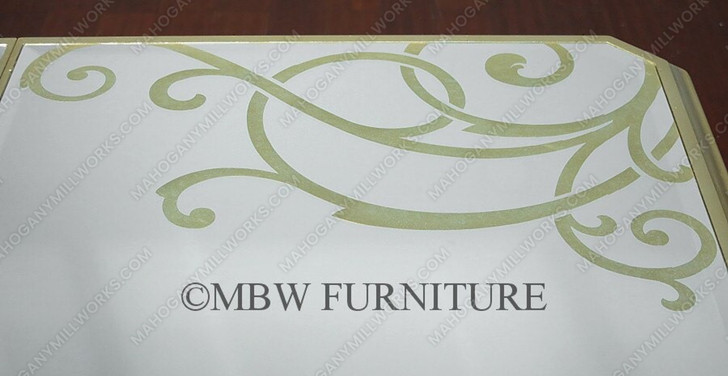 9 Pc 8Ft Mirrored Silver Rococo Dining Table w/ 2 Leaves & 8 Mirrored Chairs