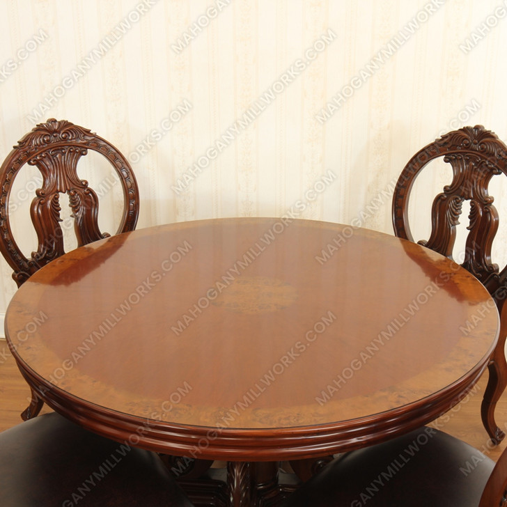 5-Pc Burl Inlay Round Dining Table & Chairs Set