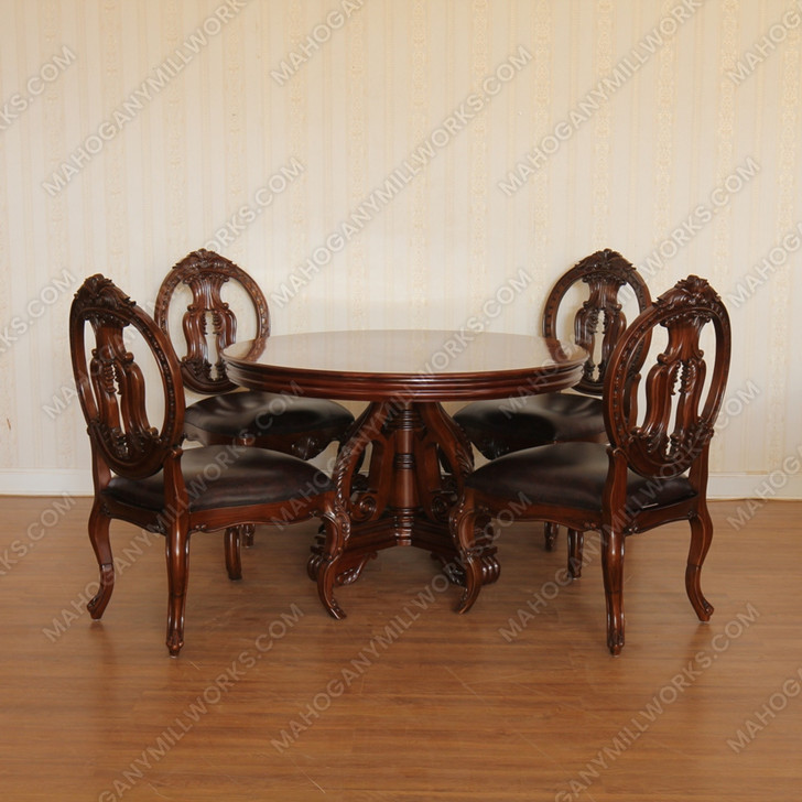 5-Pc Burl Inlay Round Dining Table & Chairs Set
