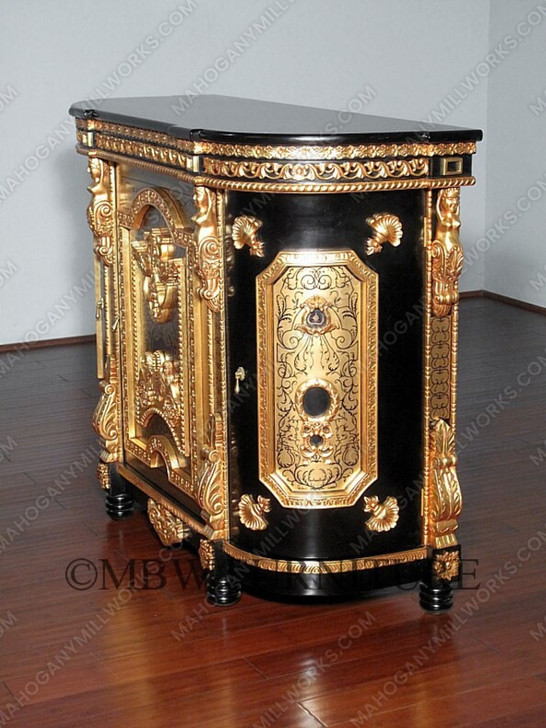 Black & Gold Heavily Ornate Rococo Cabinet Commode