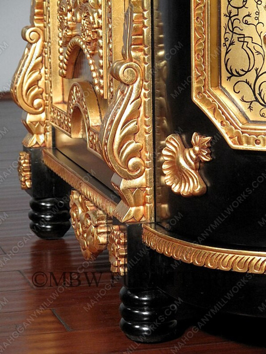 Black & Gold Heavily Ornate Rococo Cabinet Commode