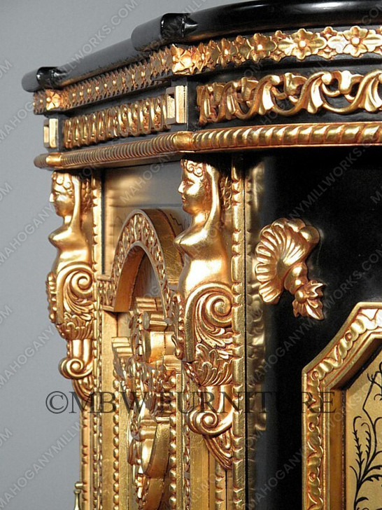 Black & Gold Heavily Ornate Rococo Cabinet Commode