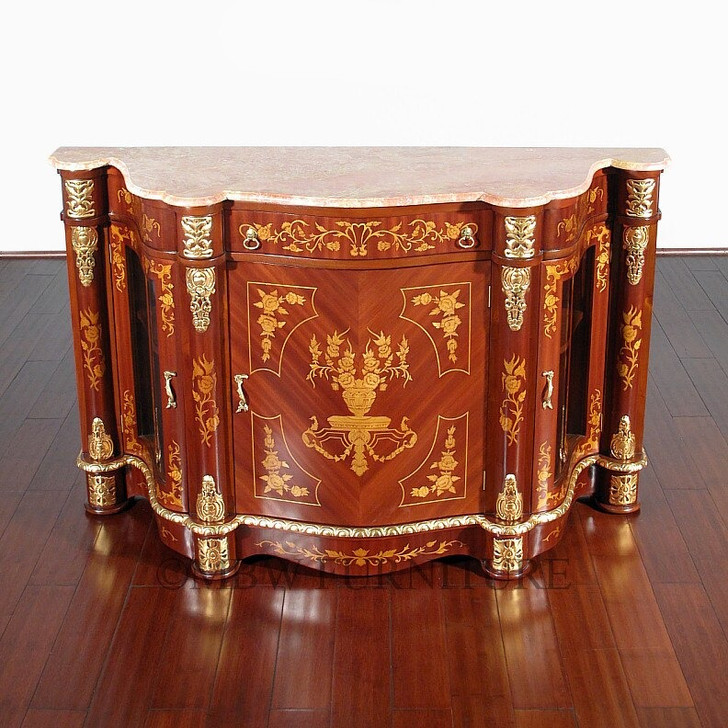 French Sideboard w/ Marquetry Inlay & Marble Top