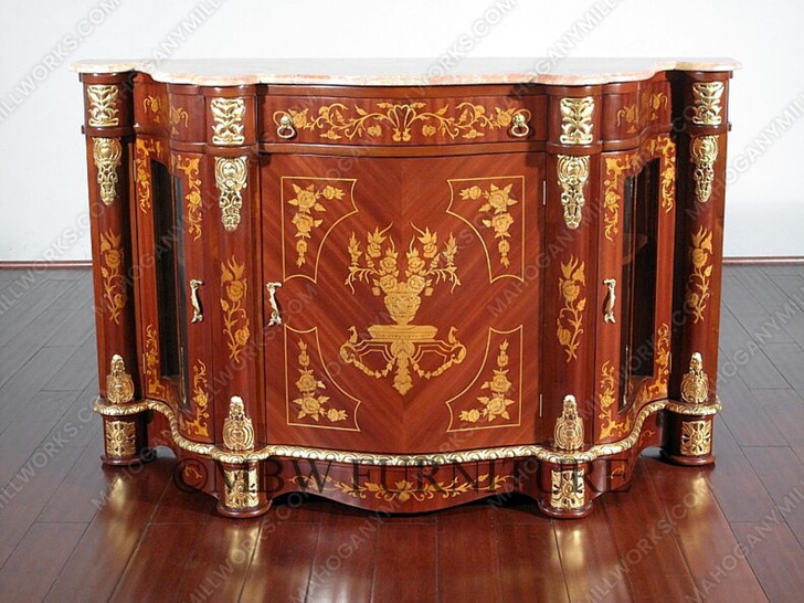 French Sideboard w/ Marquetry Inlay & Marble Top