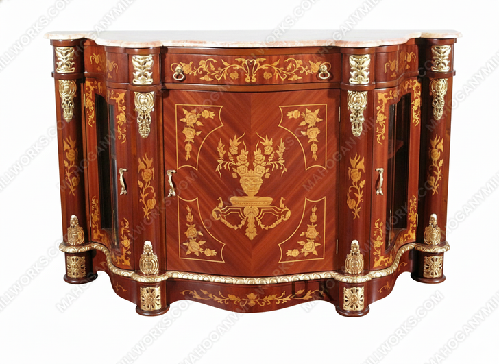 French Sideboard w/ Marquetry Inlay & Marble Top