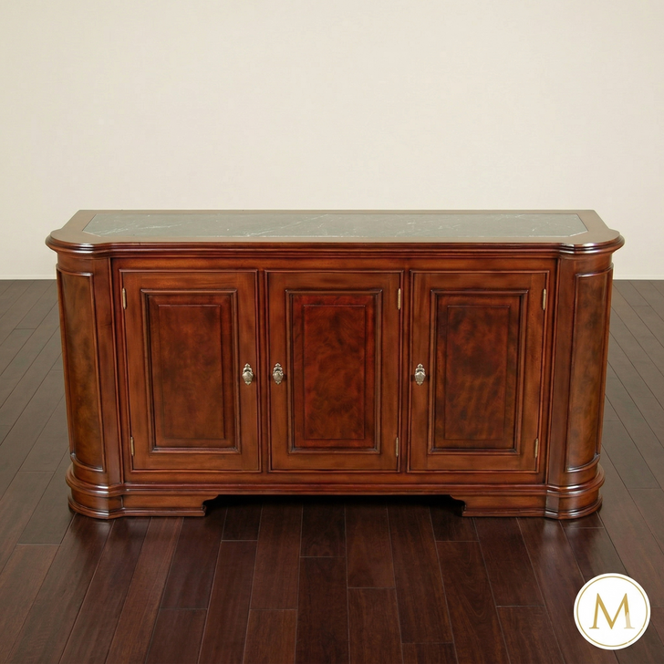 6ft Mahogany Marble Top Sideboard Cabinet