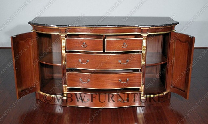 6ft French Provincial Demilune Mahogany & Marble Buffet