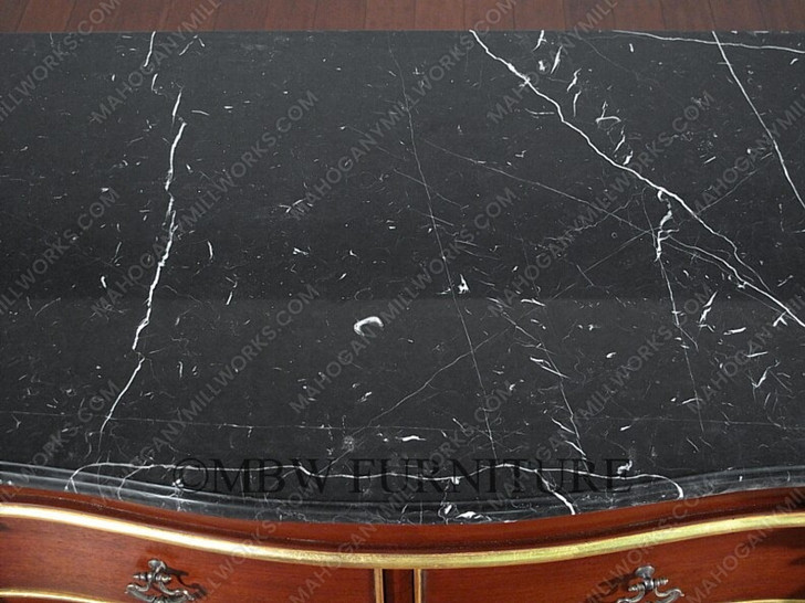 6Ft Wide Solid Mahogany Italian Marble Top Buffet Sideboard Server