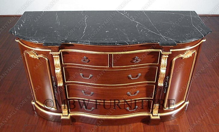 6Ft Wide Solid Mahogany Italian Marble Top Buffet Sideboard Server