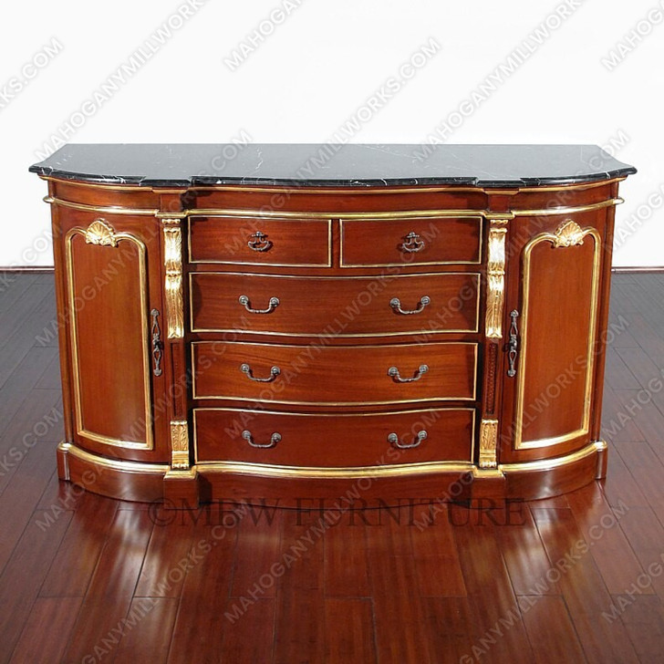 6Ft Wide Solid Mahogany Italian Marble Top Buffet Sideboard Server