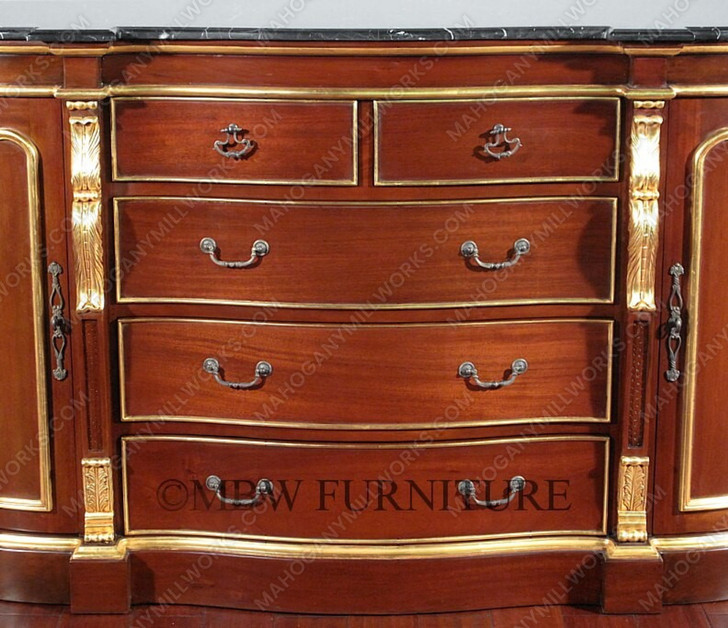 6ft French Provincial Demilune Mahogany & Marble Buffet