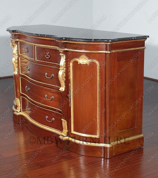 6ft French Provincial Demilune Mahogany & Marble Buffet
