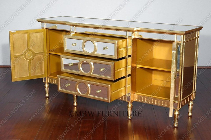 6ft Silver & Gold Mirrored Sideboard Buffet