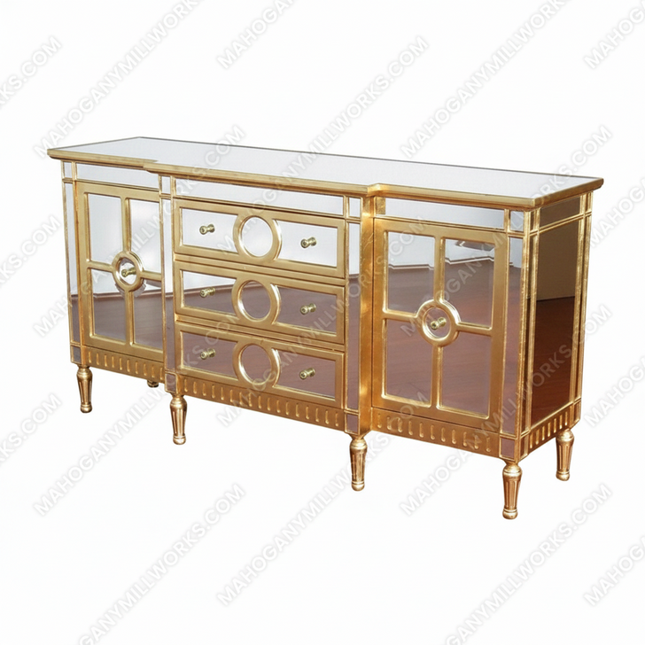 6ft Silver/Gold Mirrored Sideboard
