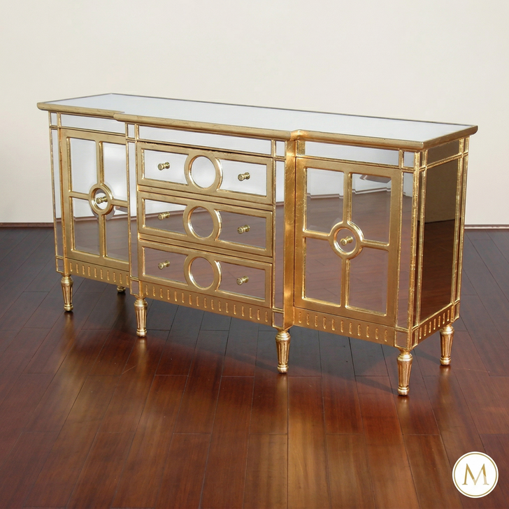 6ft Silver/Gold Mirrored Sideboard