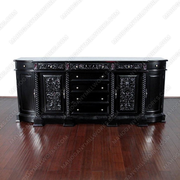 Black Rub Through 9-Drawer Victorian Buffet Sideboard Server