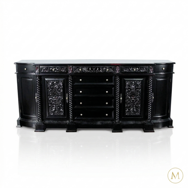 Black Mahogany Carved Sideboard Cabinet