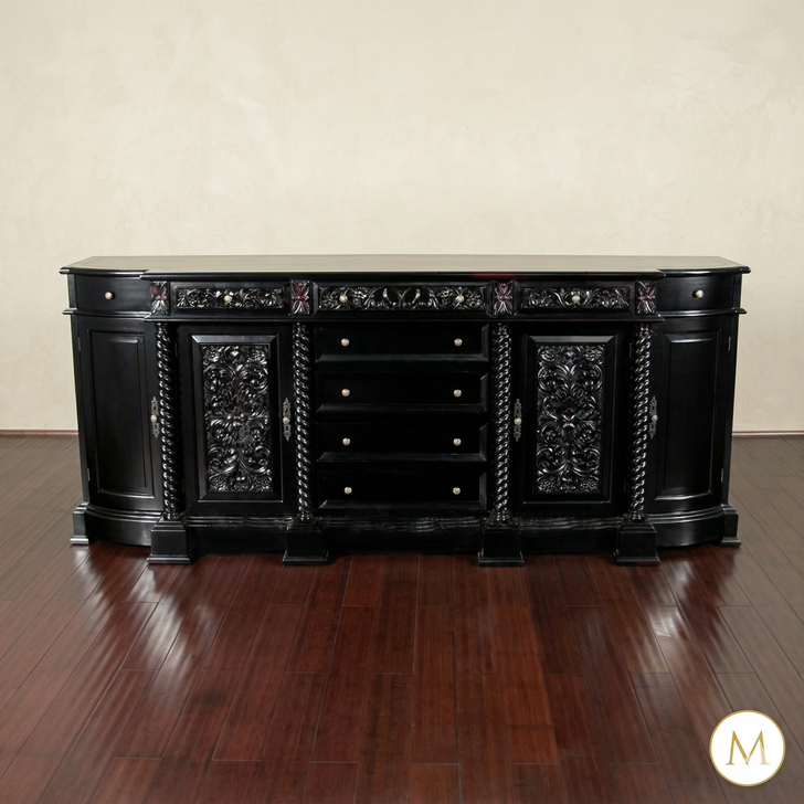 Black Mahogany Carved Sideboard Cabinet