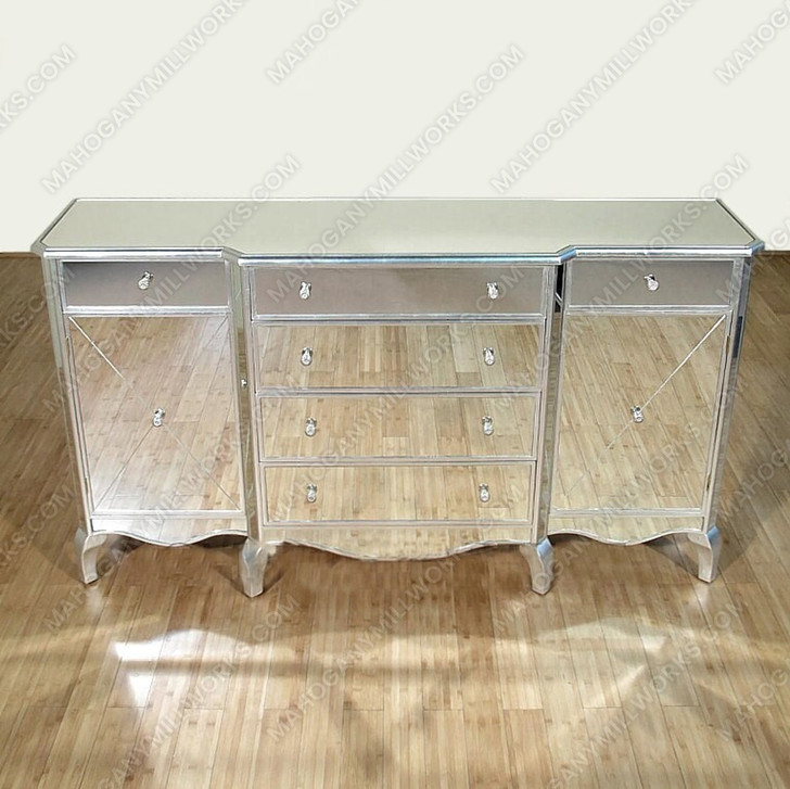 Distressed Silver Mirrored Buffet Sideboard Server