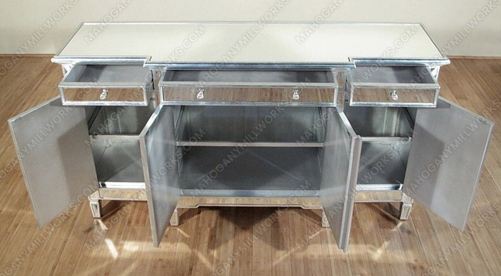 Distressed Silver Mirrored Glass Sideboard