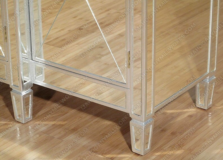 Distressed Silver Mirrored Glass Sideboard