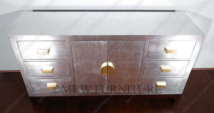 Antiqued Silver Art Deco Buffet Sideboard Server