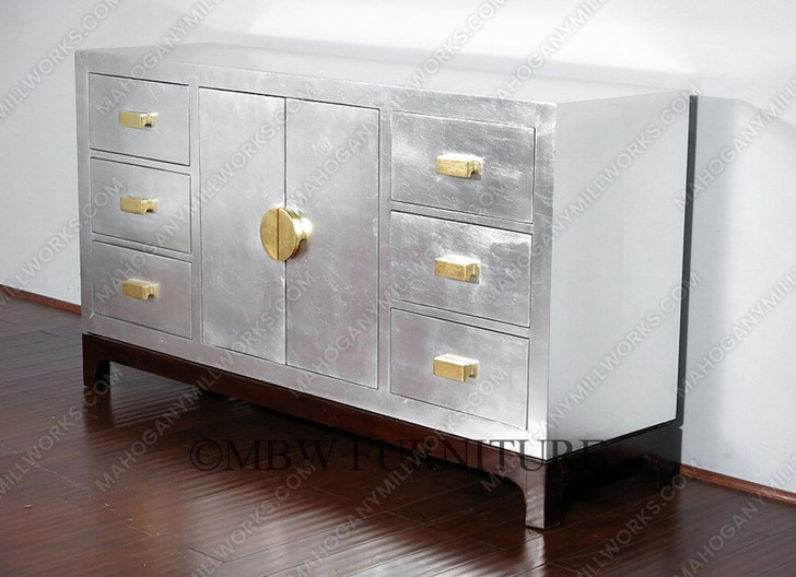 Antiqued Silver Art Deco Buffet Sideboard Server