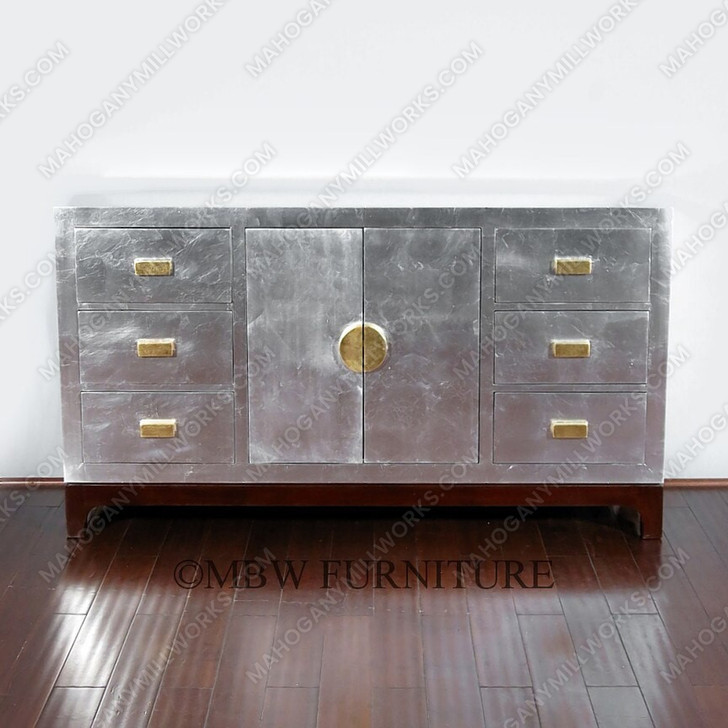 Antiqued Silver Art Deco Buffet Sideboard Server