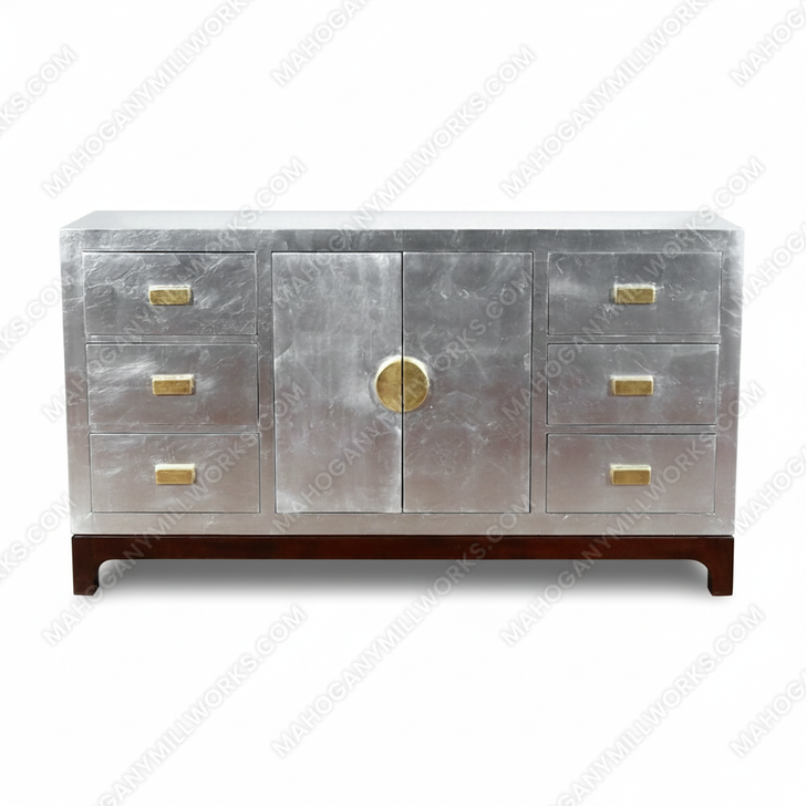 Antiqued Silver Art Deco Buffet Sideboard Server