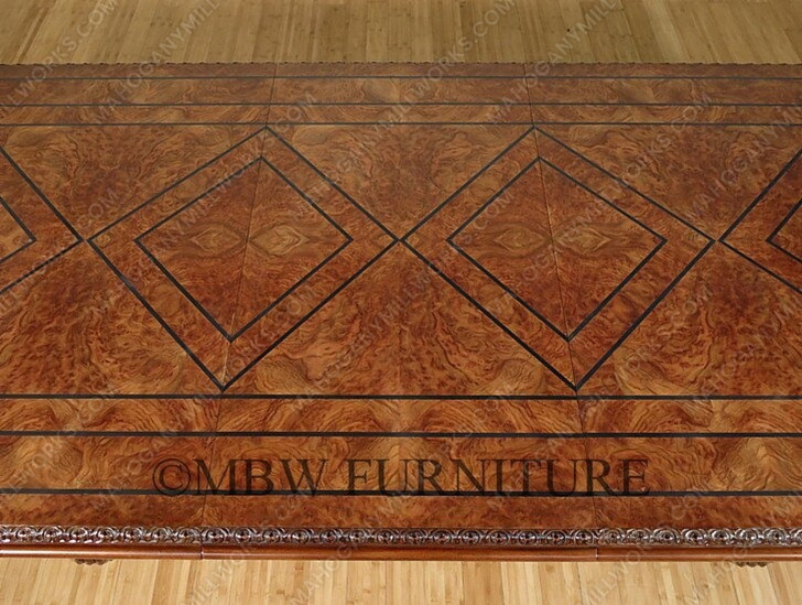 10ft Walnut Gothic Double Pedestal Dining or Conference Table w/ Inlay Top