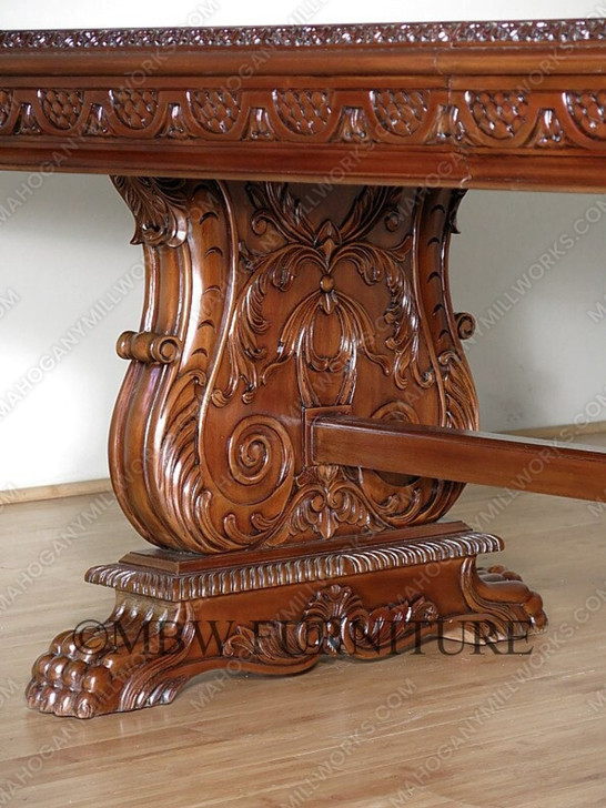 10ft Walnut Gothic Double Pedestal Dining or Conference Table w/ Inlay Top