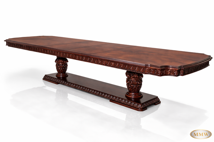 12ft Marquetry Inlay Extendable Double Pedestal Dining Table