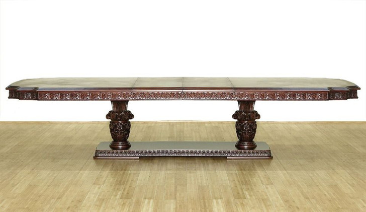 12ft Marquetry Inlay Extendable Double Pedestal Dining Table