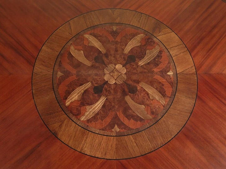 12ft Marquetry Inlay Extendable Double Pedestal Dining Table