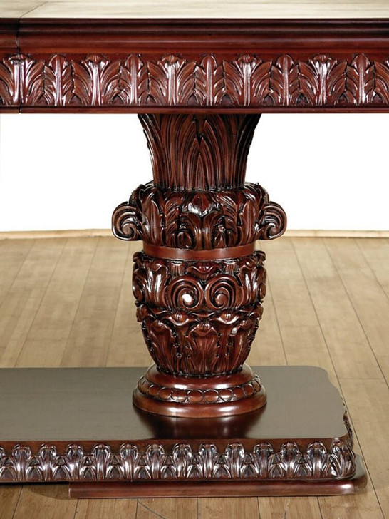 12ft Marquetry Inlay Extendable Double Pedestal Dining Table