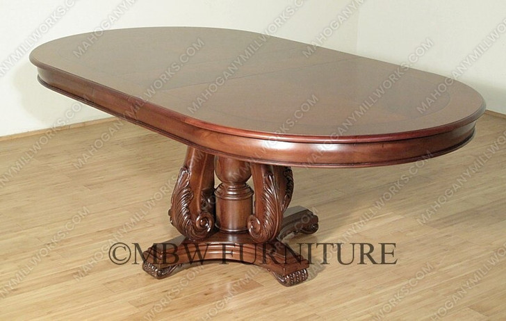 7ft Mahogany Inlay Pedestal Oval Dining or Conference Table