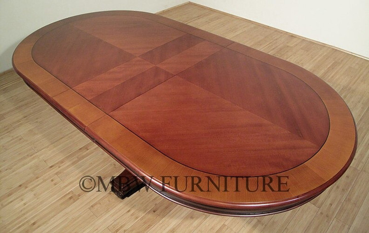 7ft Mahogany Inlay Pedestal Oval Dining or Conference Table