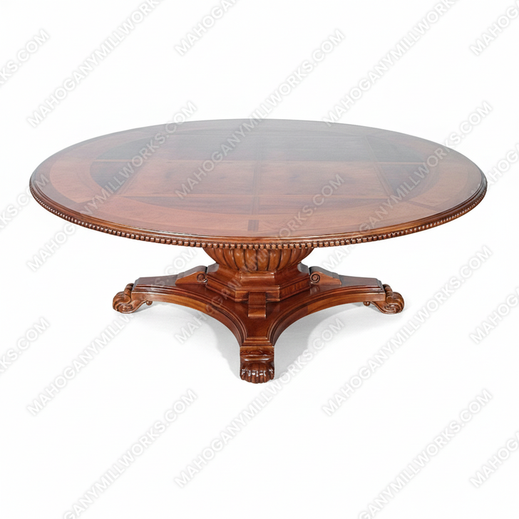 Large Round Light Mahogany Pedestal Dining or Conference Table