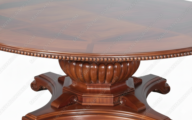 Large Round Light Mahogany Pedestal Dining or Conference Table