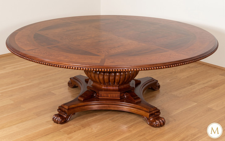 85" Round Inlaid Pedestal Dining or Conference Table